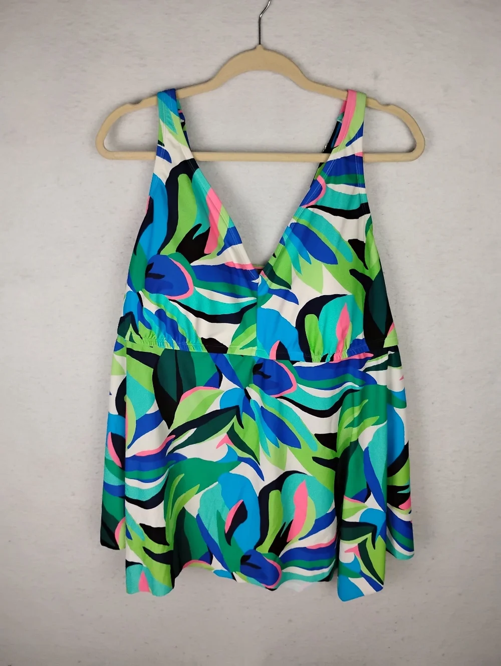 New Shade & Shore Teal and Lime Tropical Print Tanikini/ Swim Top Size 3X